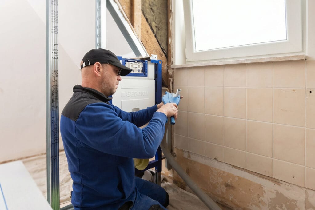 Anlagenmechaniker der KOWO Obereichsfeld installiert Sanitärtechnik bei Sanierung in Heiligenstadt