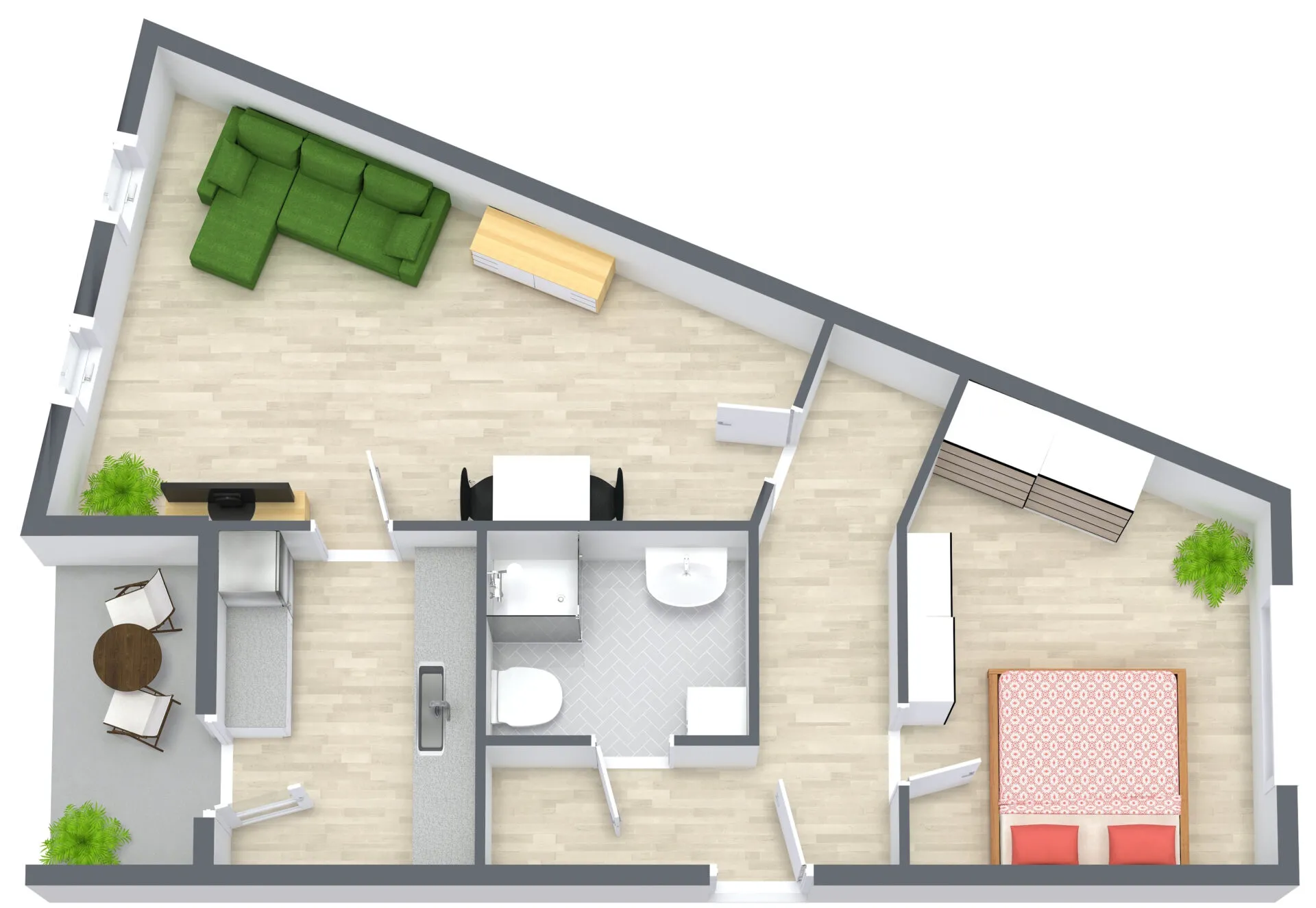 Grundriss Erdgeschoss links, Rheda-Wiedenbrücker-Straße 32-34, sanierte Wohnung mit Wohnbereich, Küche, Bad und Schlafzimmer